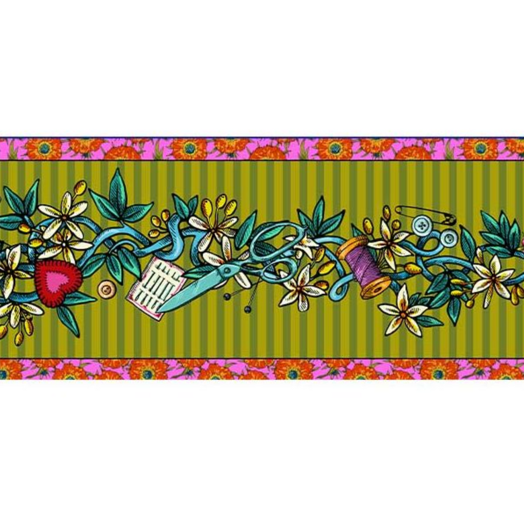 Odile Bailloeul Velvet Border : Tattoo Green : sold by the metre