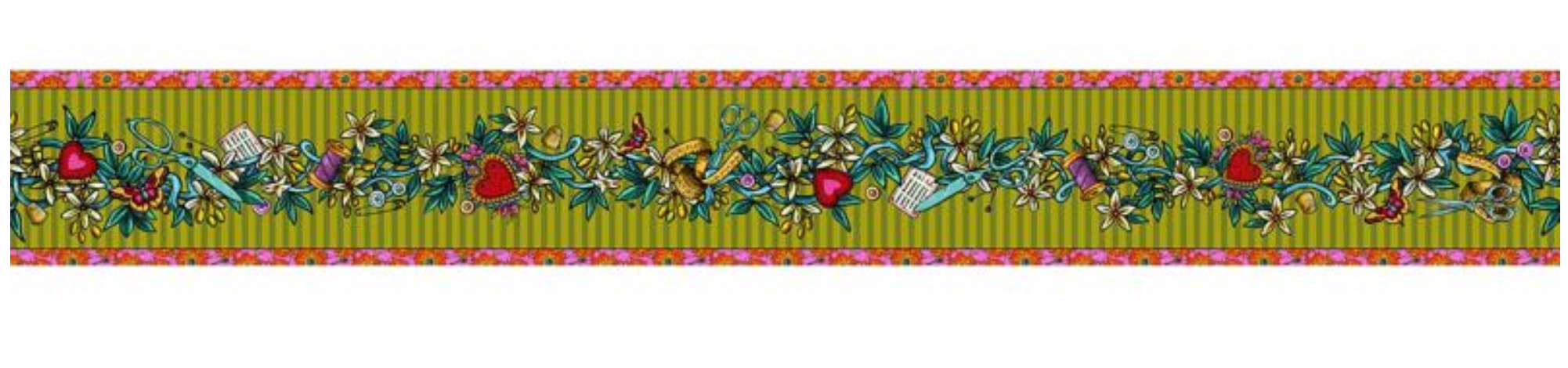 Odile Bailloeul Velvet Border : Tattoo Green : sold by the metre