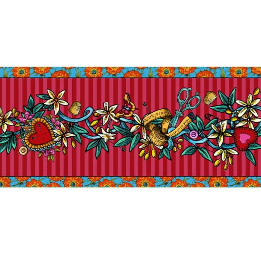 Odile Bailloeul Velvet Border : Tattoo Red : sold by the metre