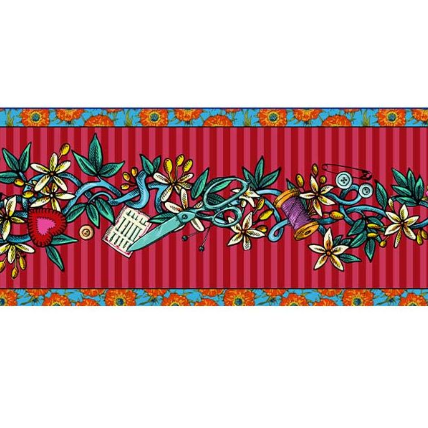 Odile Bailloeul Velvet Border : Tattoo Red : sold by the metre