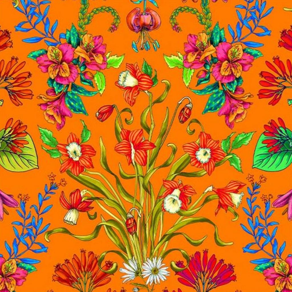 Cotton Fabric HALF METRE : Odile Bailloeul : Minstrel Orange