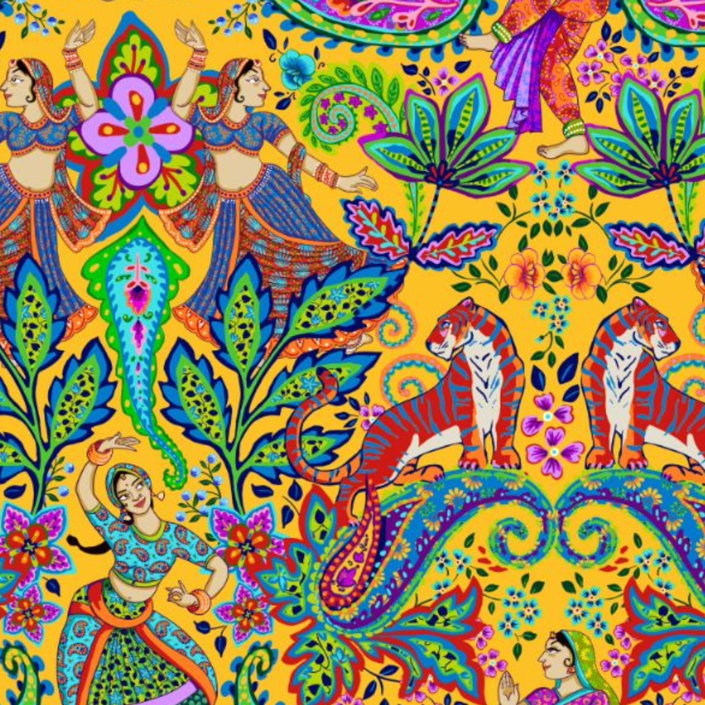 Cotton Fabric HALF METRE : Odile Bailloeul : Bollywood Yellow