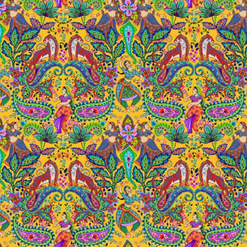 Cotton Fabric HALF METRE : Odile Bailloeul : Bollywood Yellow