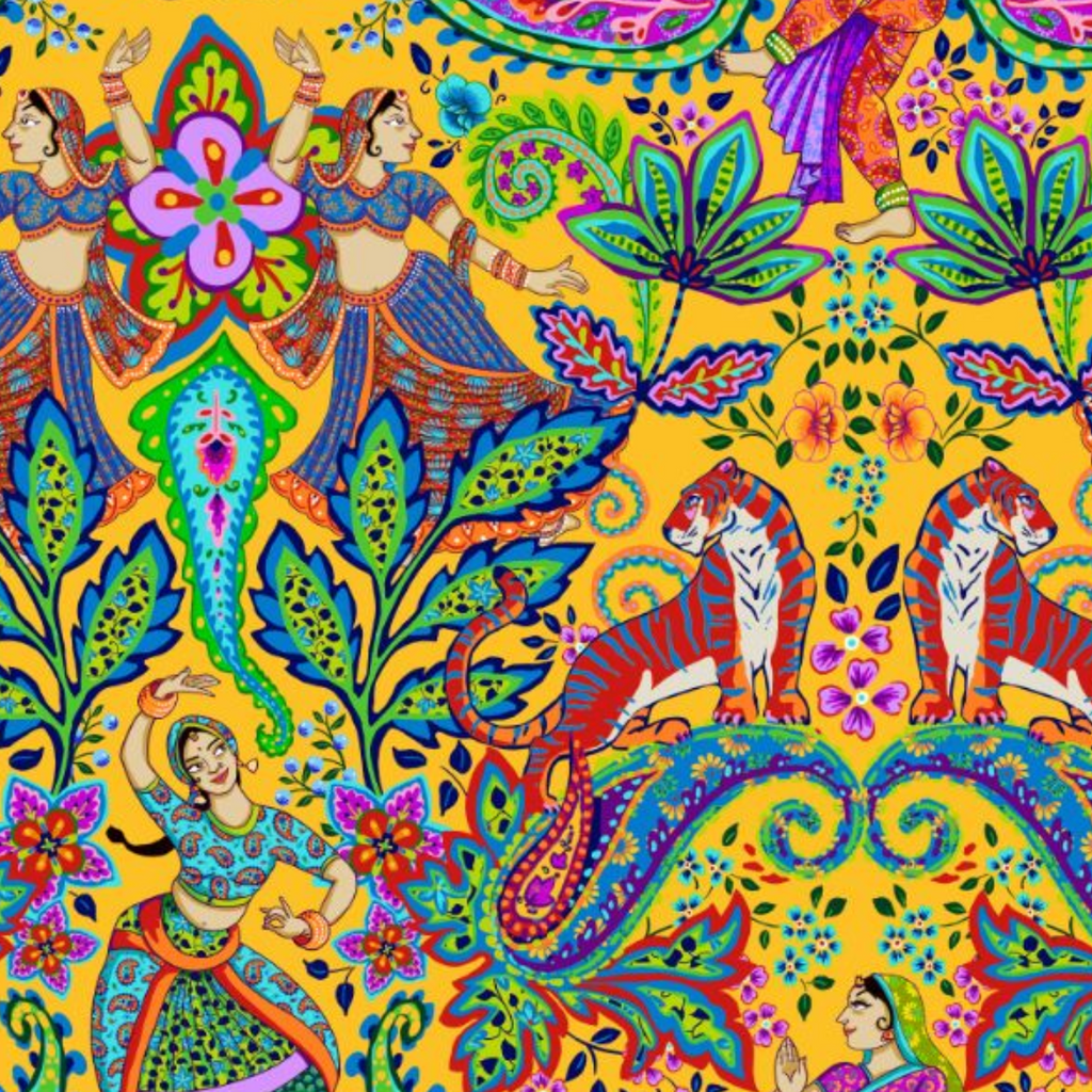 Cotton Fabric HALF METRE : Odile Bailloeul : Bollywood Yellow