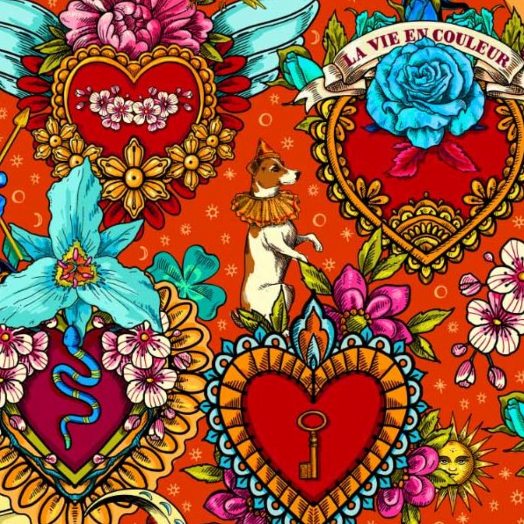 Cotton Fabric HALF METRE : Odile Bailloeul : Amulets Vermillion