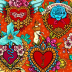 Cotton Fabric HALF METRE : Odile Bailloeul : Amulets Vermillion