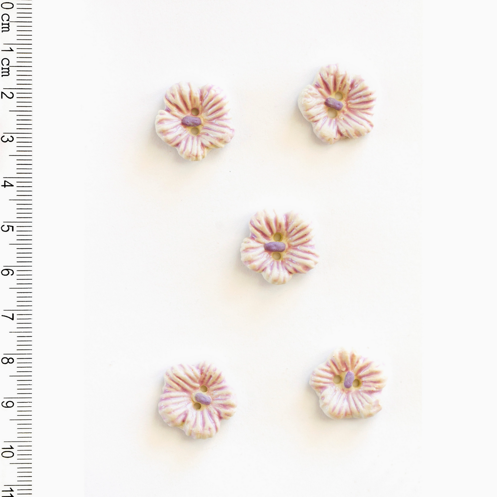 Handmade Ceramic Button Set : 5 x Pretty Pink Textured Flowers