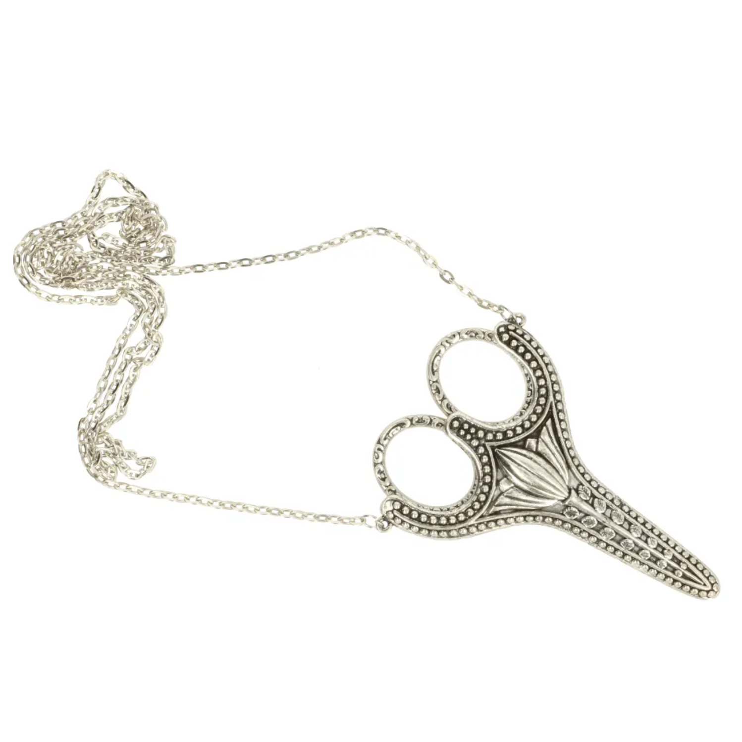 Embroidery scissors with silver necklace