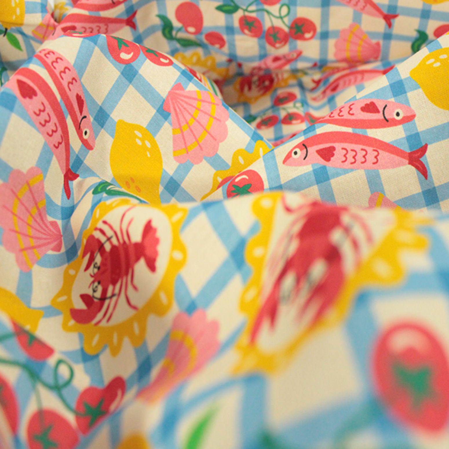 Little Johnny Cotton Seafood Picnic Fabric - per metre