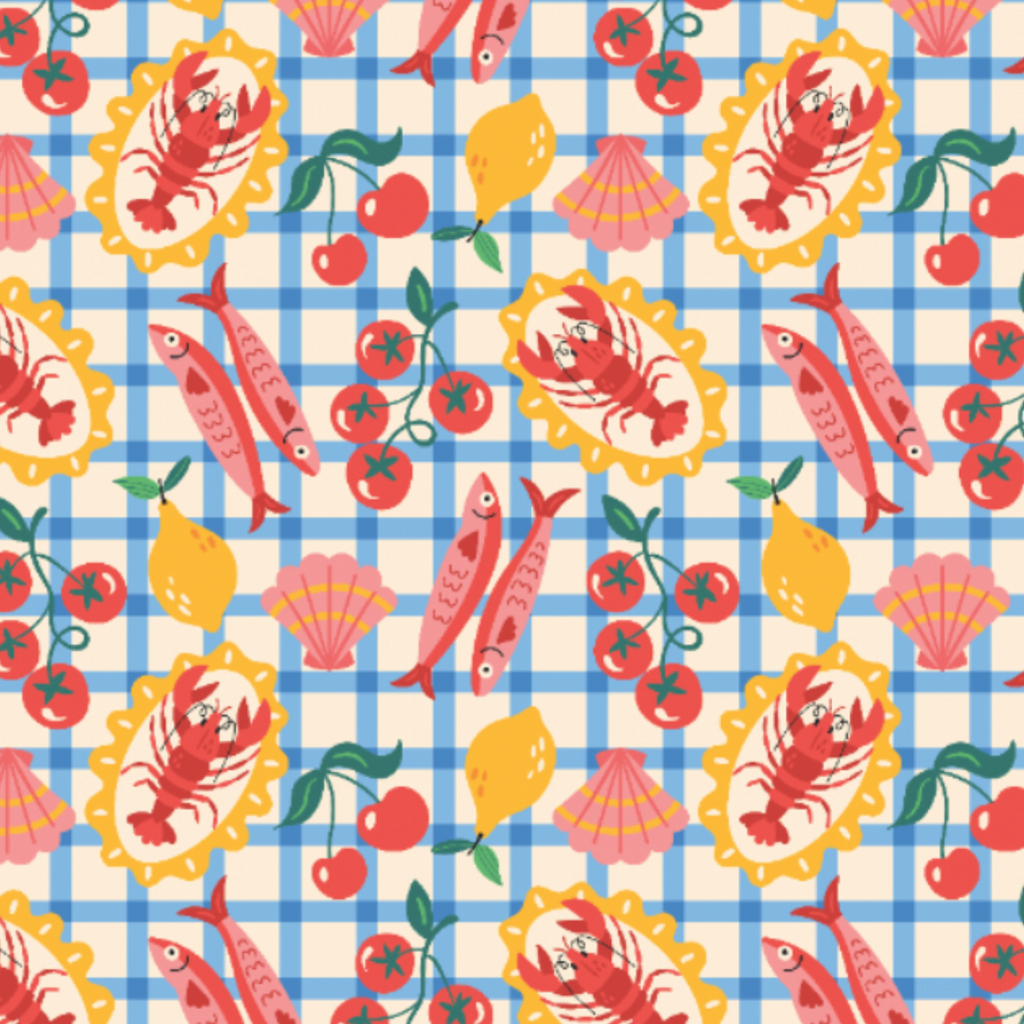 Little Johnny Cotton Seafood Picnic Fabric - per metre