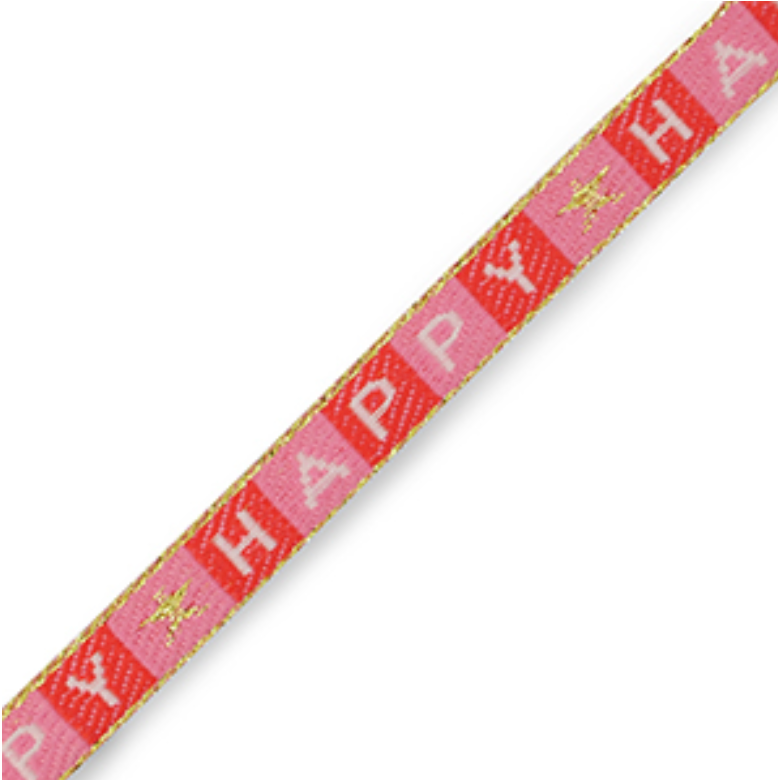 Happy Ribbon Pink Red & Gold 10mm - per metre