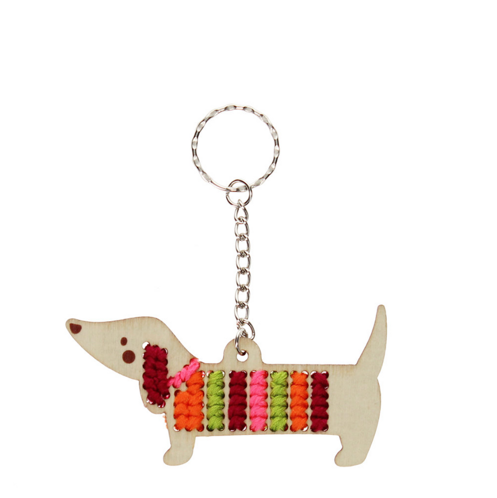 Stitch your own wooden keyring - Sausage Dog
