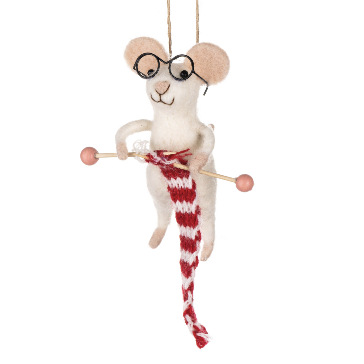 Bespectacled Knitting Mouse Hanging Decoration