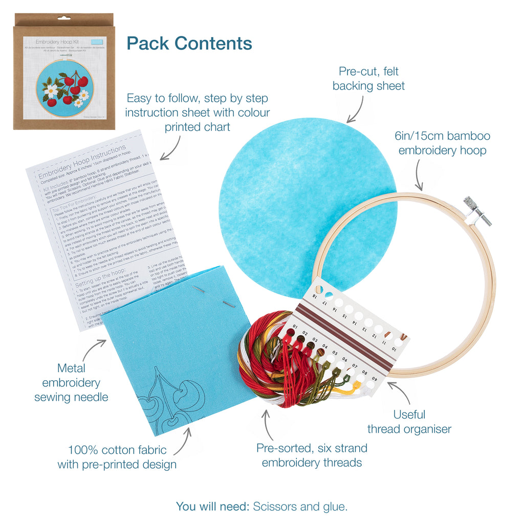 Embroidery Kit with Hoop: Cherries
