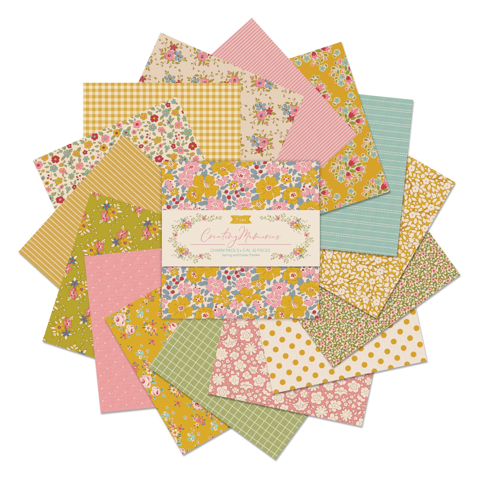 Tilda Fabric Charm Pack : Creating Memories : Spring: 32 Pieces