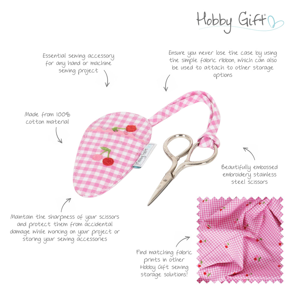 Scissors In Case: Embroidered Cherries