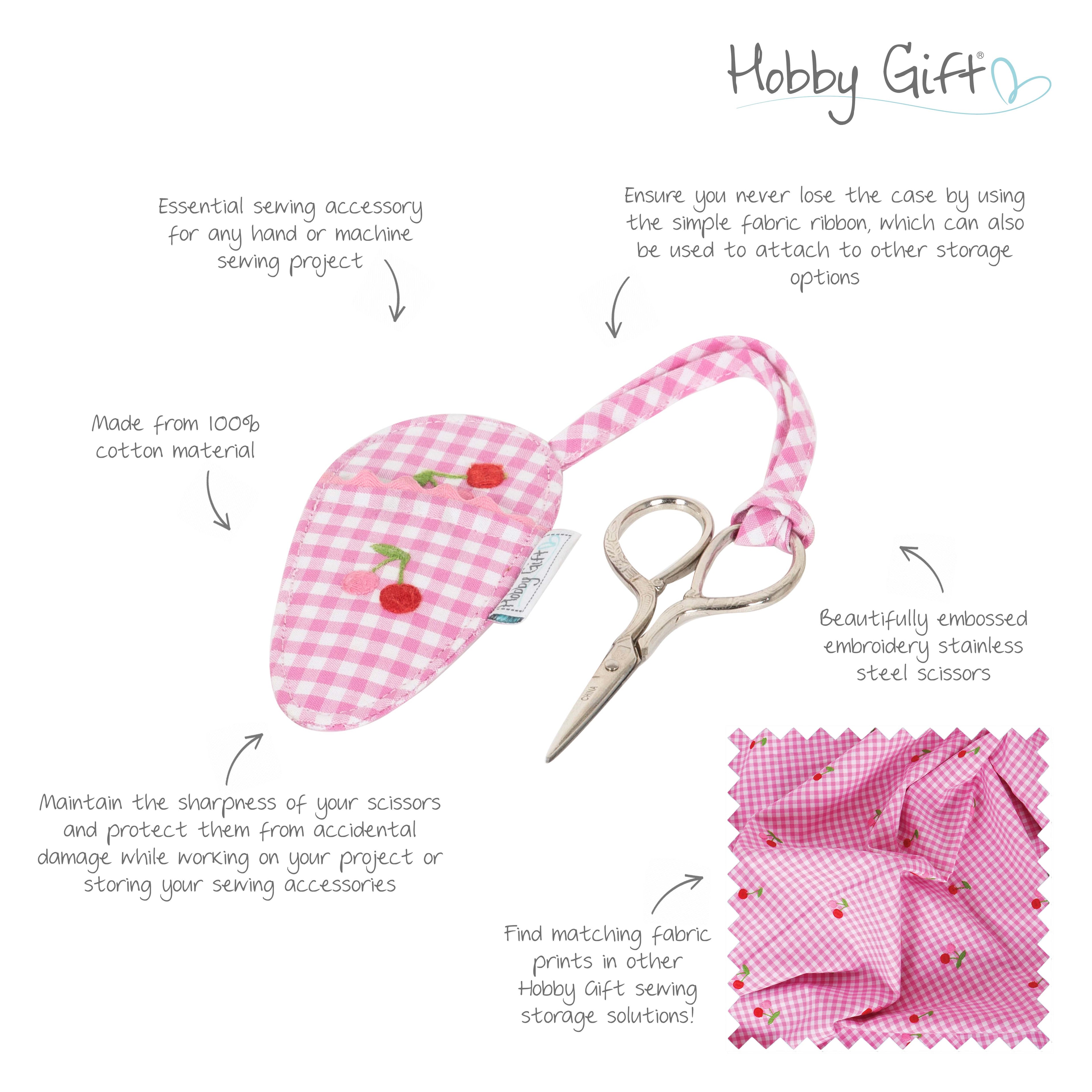 Scissors In Case: Embroidered Cherries