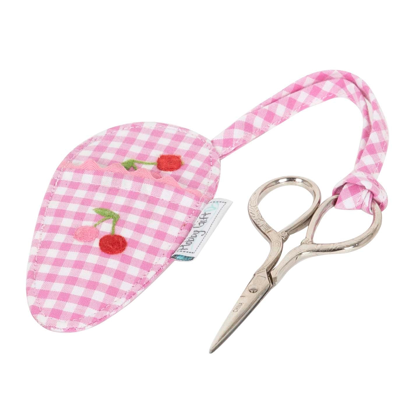 Scissors In Case: Embroidered Cherries