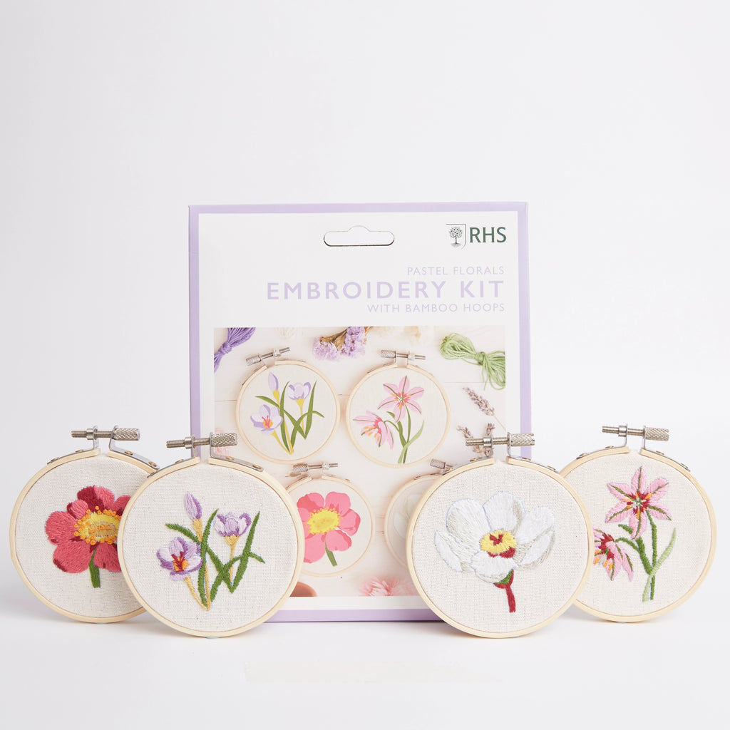 RHS Embroidery Hoop Kit x 4 : Pastel Florals