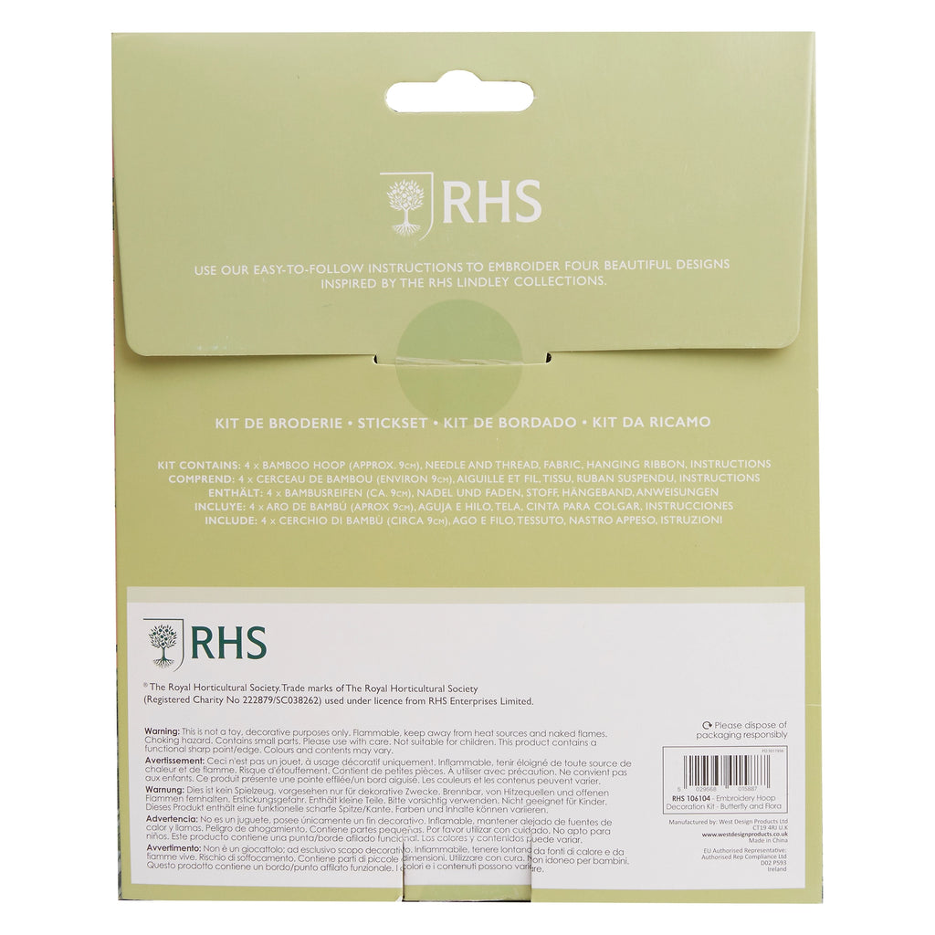 RHS Embroidery Hoop Kit x 4 : Butterfly & Flora