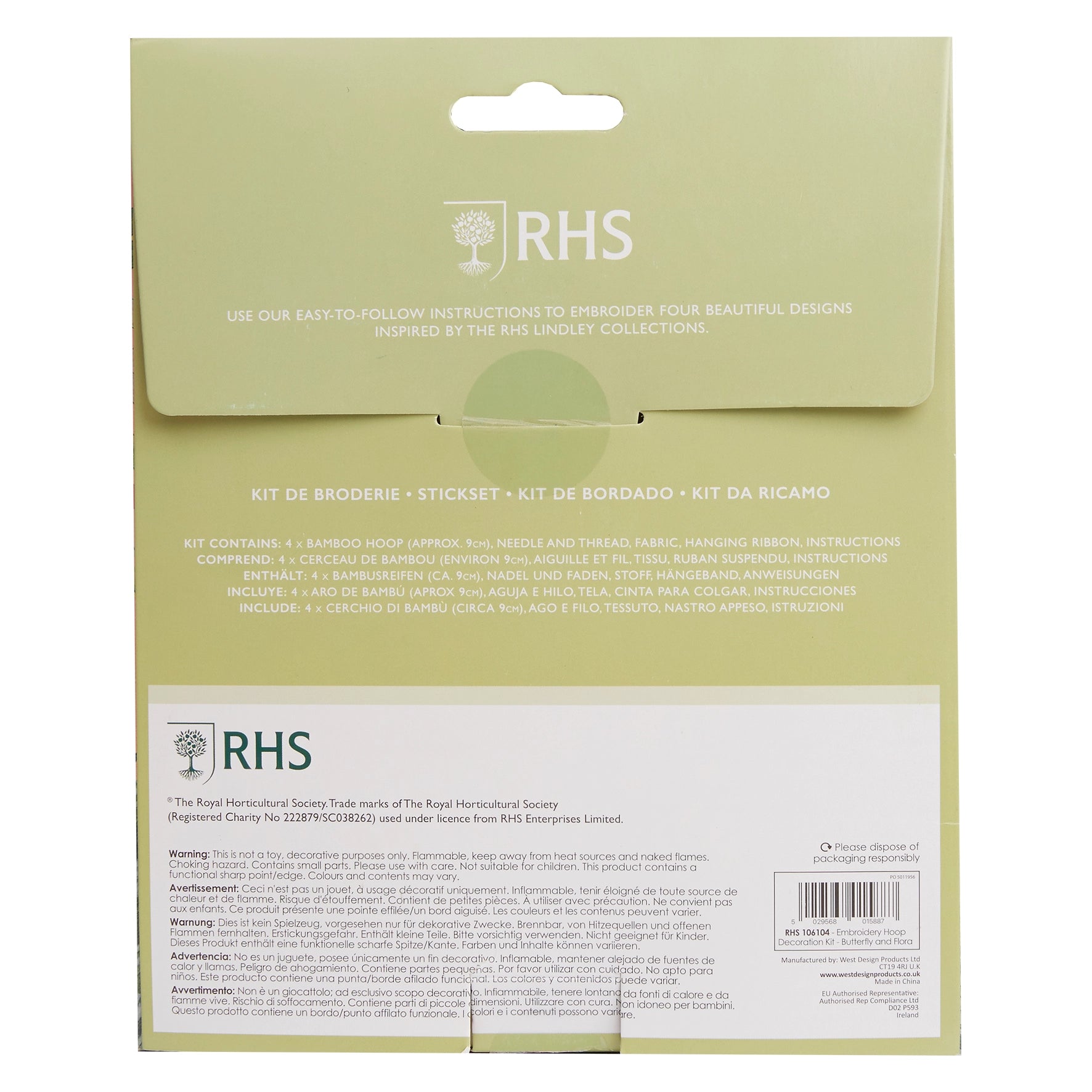 RHS Embroidery Hoop Kit x 4 : Butterfly & Flora