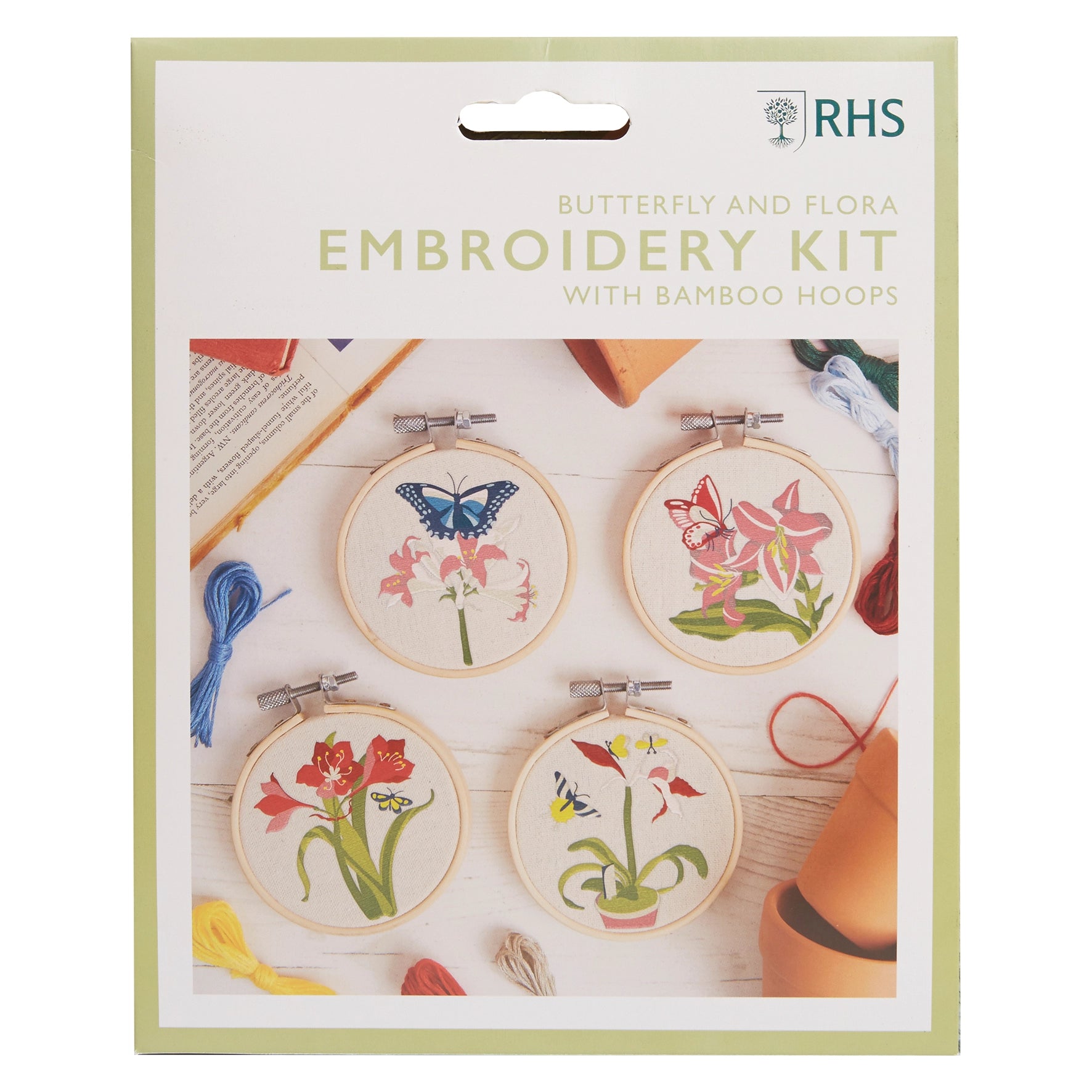 RHS Embroidery Hoop Kit x 4 : Butterfly & Flora