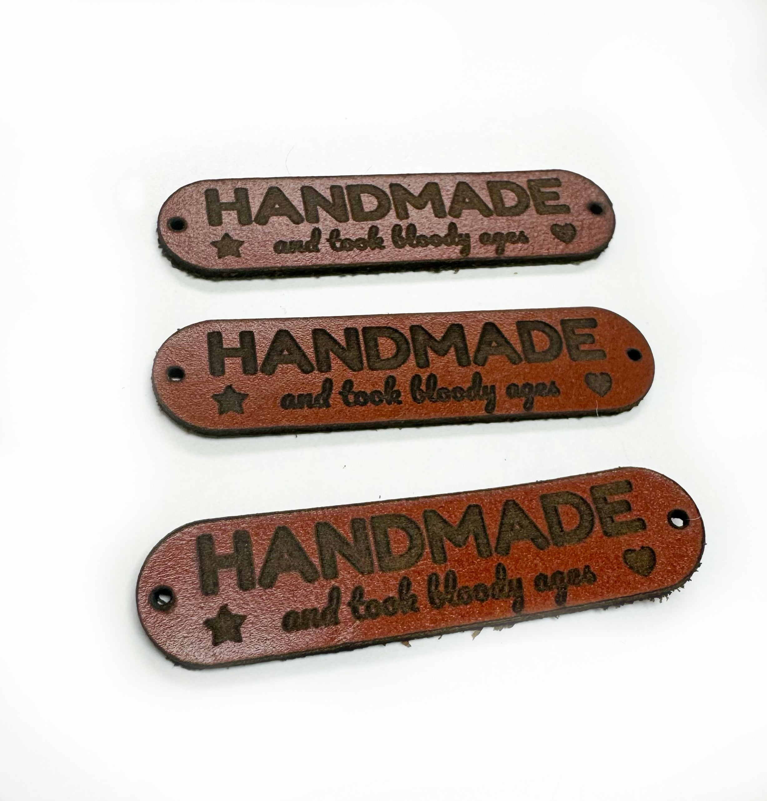 Handmade and Took Bloody Ages : Leather Label x 3 pack