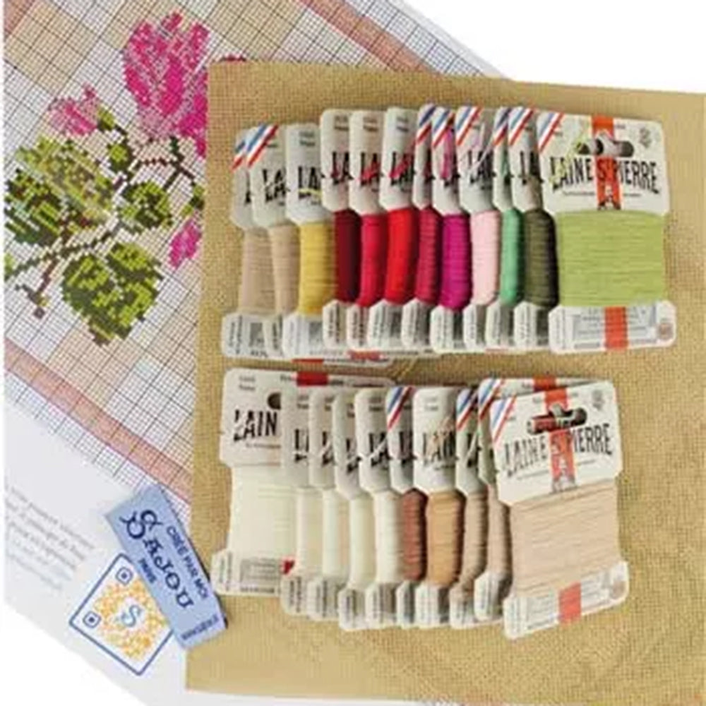 Sajou Cross Stitch Cushion Kit : Cyclamen, Rose, Tulip