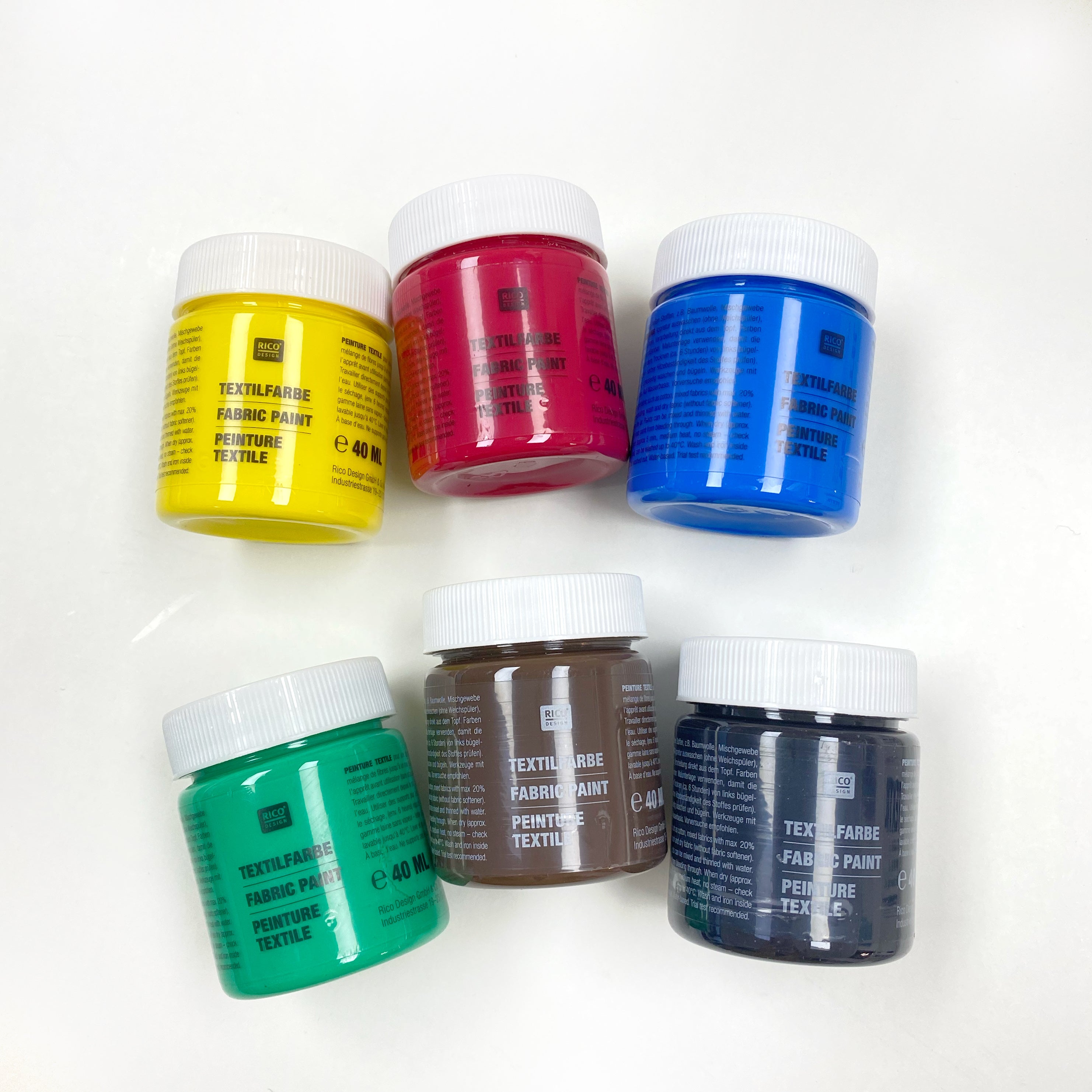 Fabric Textile Paints Set : Basic Colours : 6 x 40ml pots