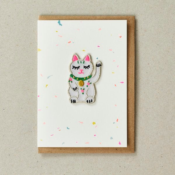 Lucky Waving Cat Patch (Iron On) Greetings Card