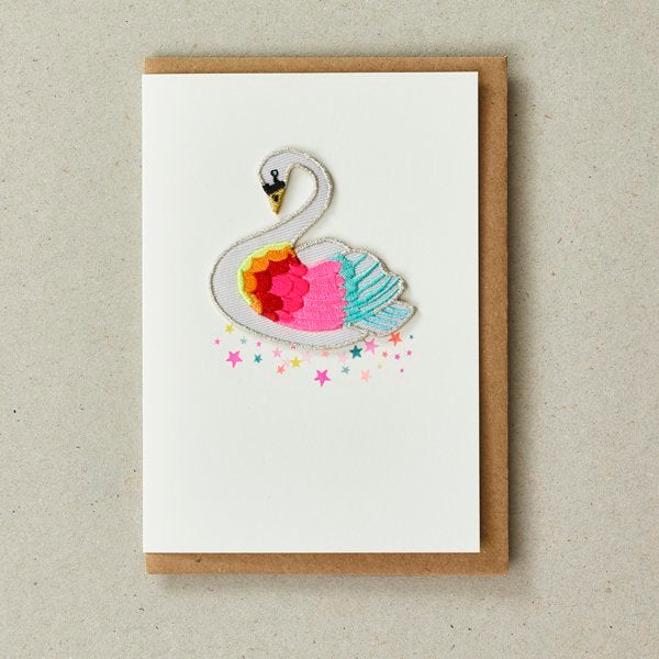 Rainbow Swan Patch (Iron On) Greetings Card