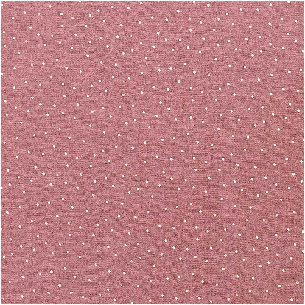 Dark Pink Metallic Gold Spot 100% Cotton Crinkle Muslin 50cm x 130cm