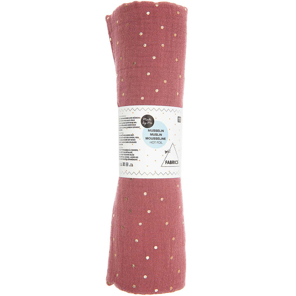 Dark Pink Metallic Gold Spot 100% Cotton Crinkle Muslin 50cm x 130cm