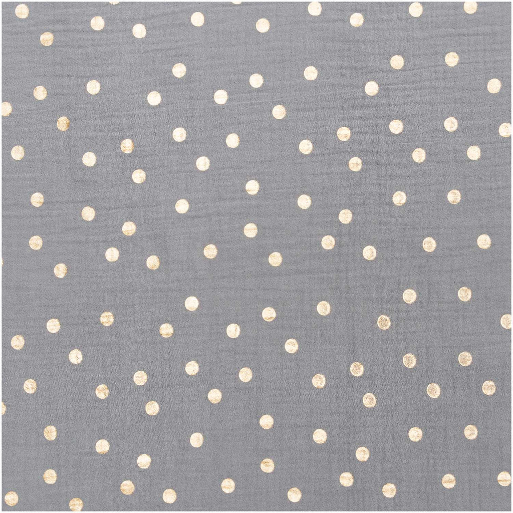 Grey Hot Foil Gold Polka Dot 100% Cotton Crinkle Muslin 50cm x 130cm