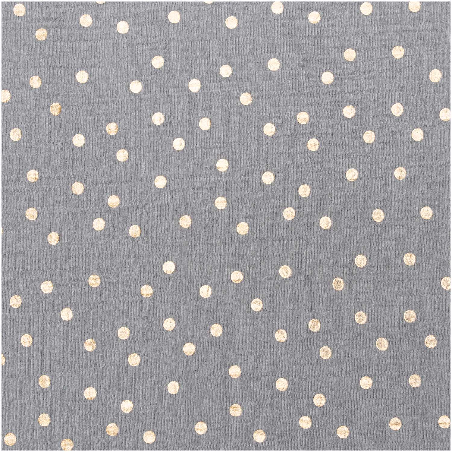 Grey Hot Foil Gold Polka Dot 100% Cotton Crinkle Muslin 50cm x 130cm