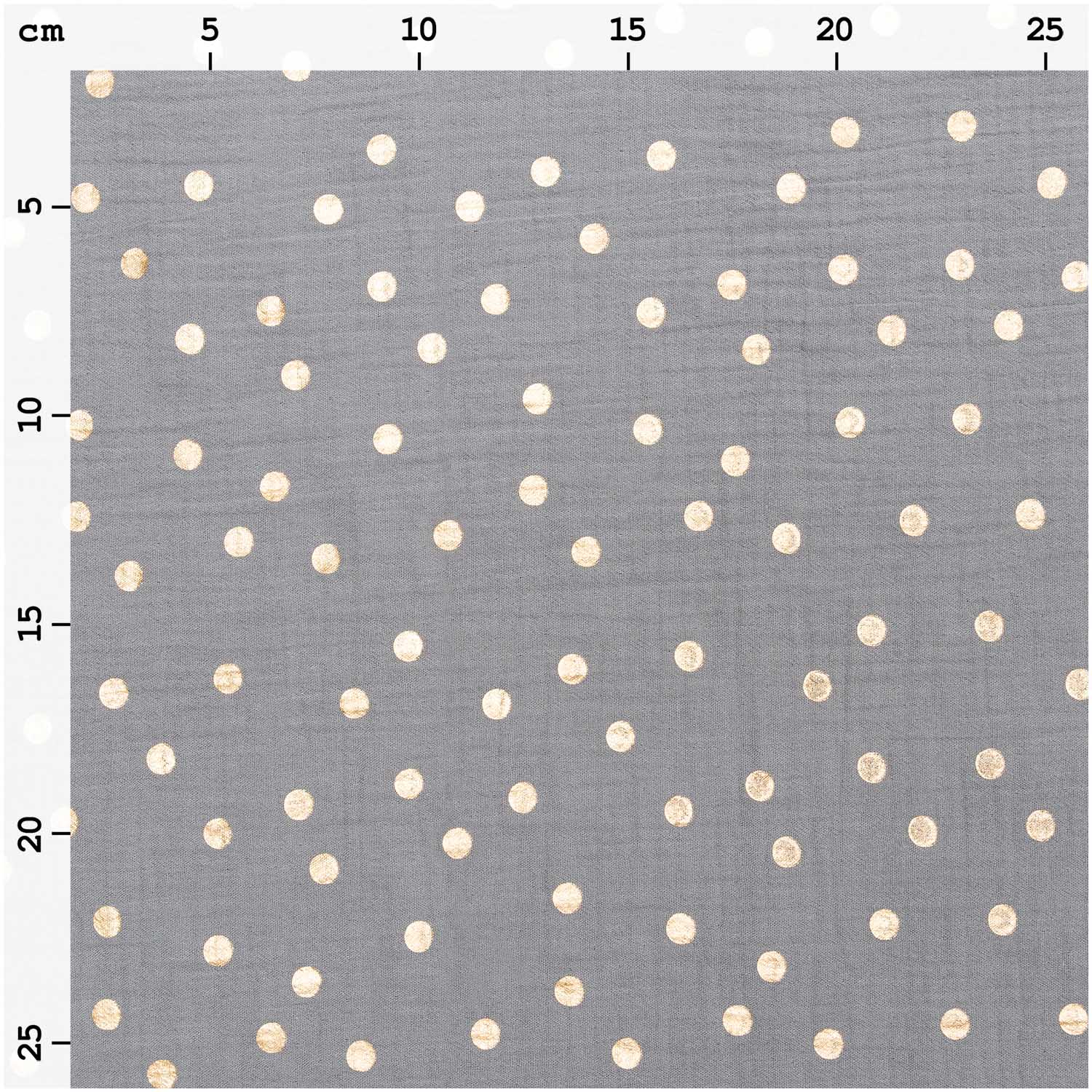 Grey Hot Foil Gold Polka Dot 100% Cotton Crinkle Muslin 50cm x 130cm