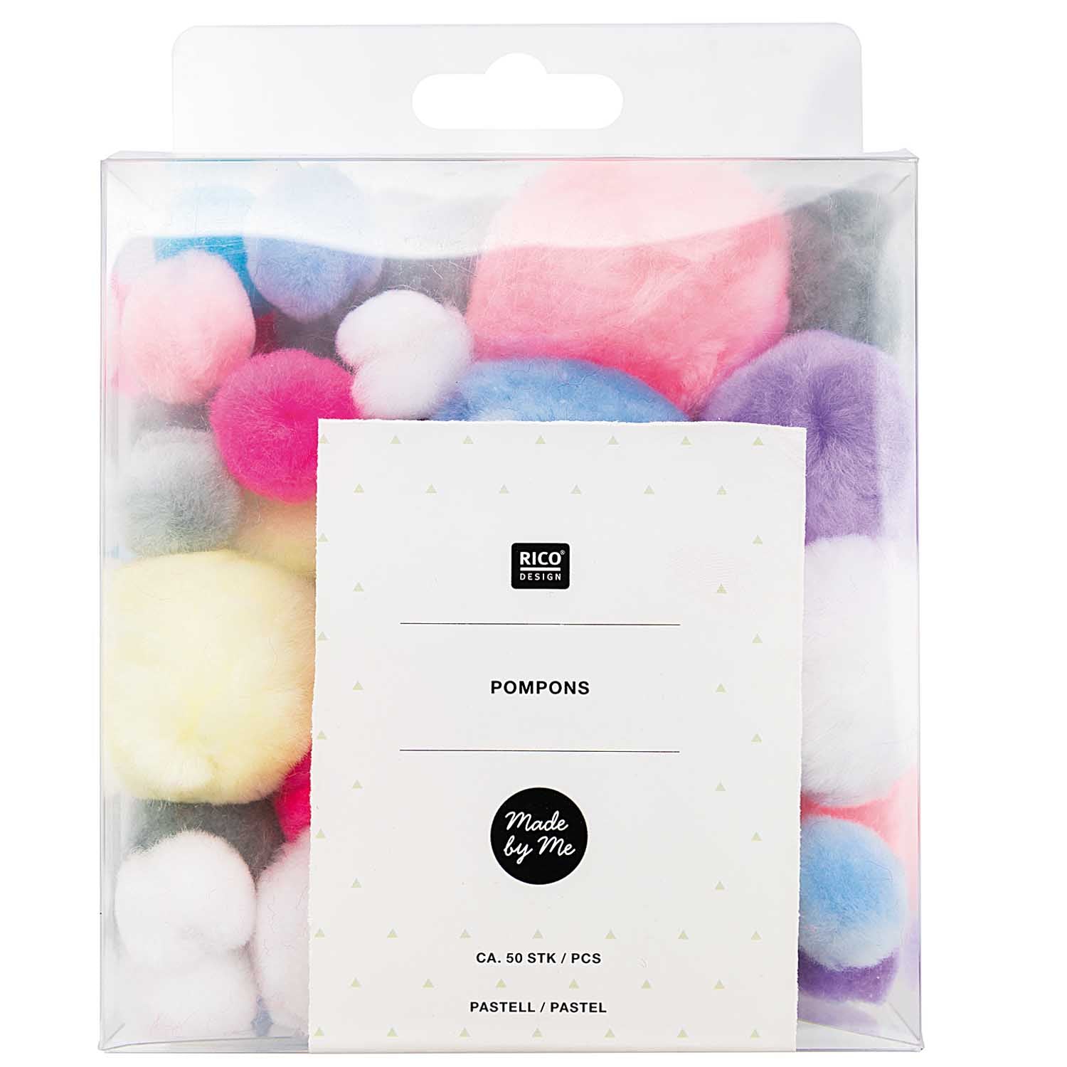 50 Mixed Mini Fluffy Pompoms in 4 sizes - Pastels