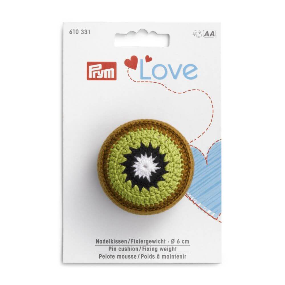 Kiwi Crocheted Pin cushion - fixing weight 6cm