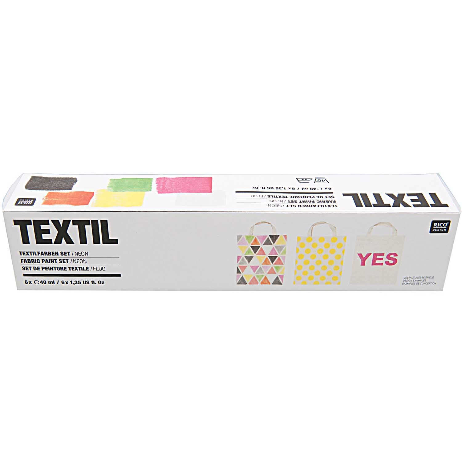 Fabric Textile Paints Set : Neon Colours : 6 x 40ml pots