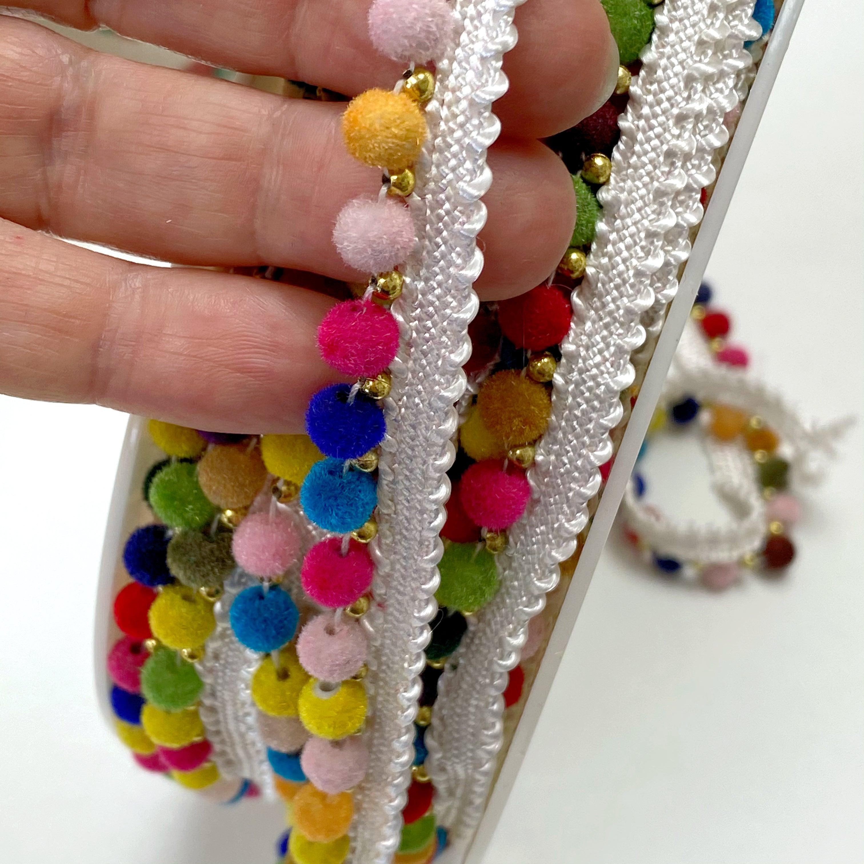 Beaded Multicolour Pompom Trim per metre