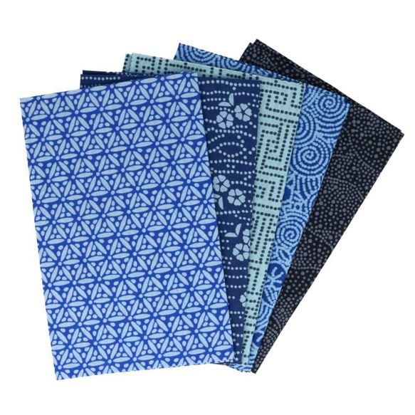 Tissue de Marie Fabric Fat Quarter Bundle: 5 x 50cm x 57cm : Serene Sapphire
