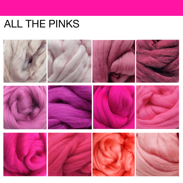 Wool tops Roving Bundle : 1200g PINKS - save over 10%