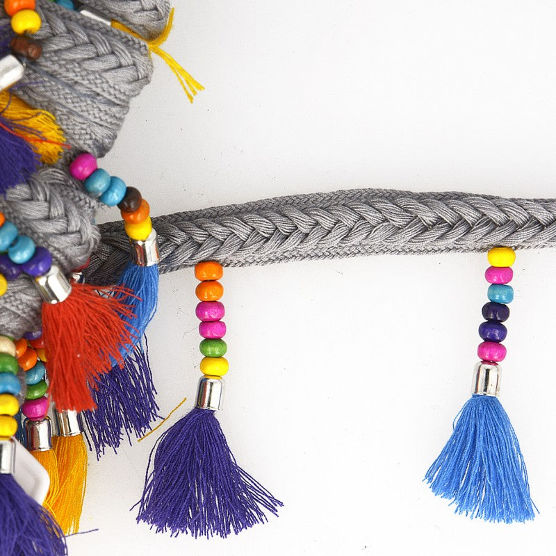 Beaded Tassel Braid Trim Grey