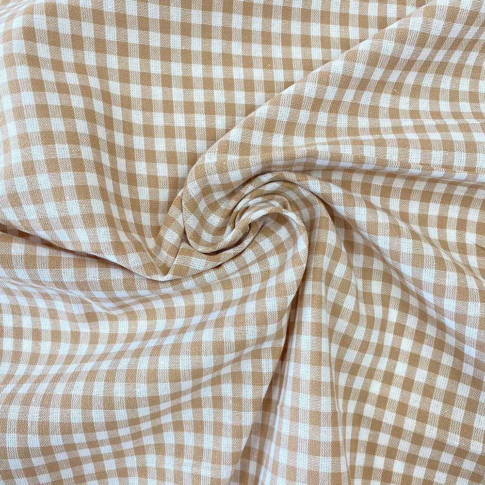 Gingham 100% Cotton Fabric - by the metre : Beige & White