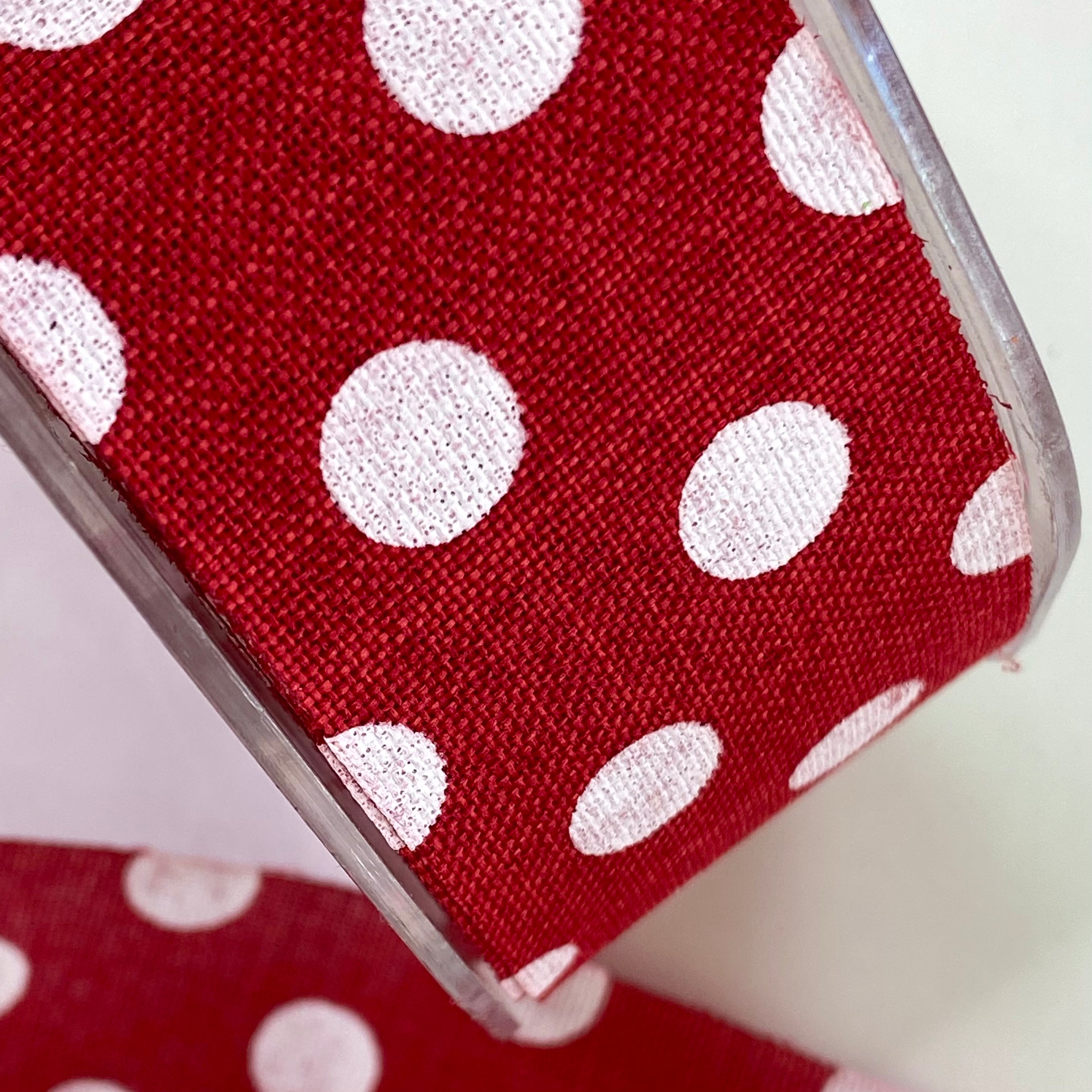 38mm Polka Dot Rustic Ribbon Red 08 per metre