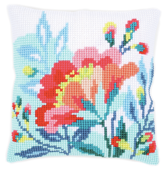 Cross Stitch Cushion: Bright Flowers 1