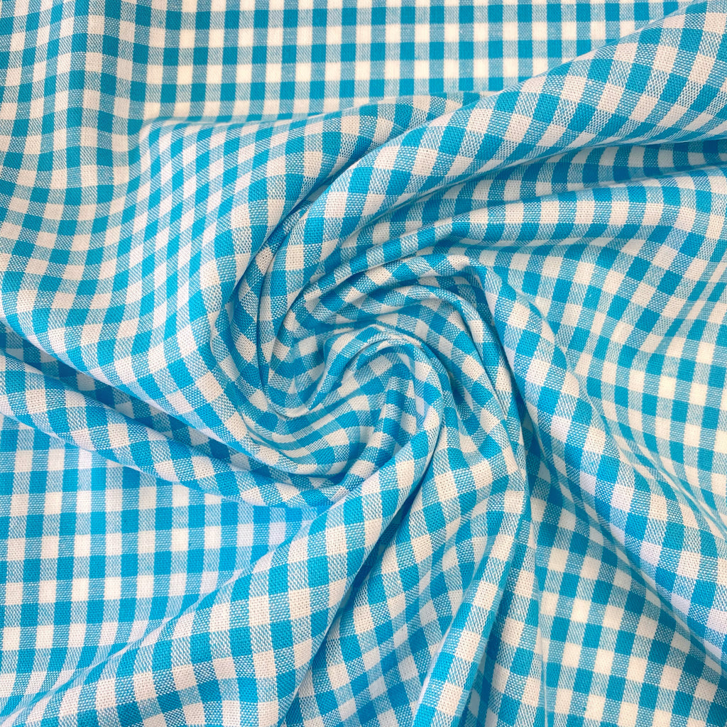 Gingham 100% Cotton Fabric - by the metre : Turquoise & White