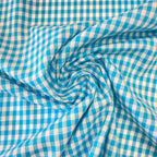 Gingham 100% Cotton Fabric - by the metre : Turquoise & White