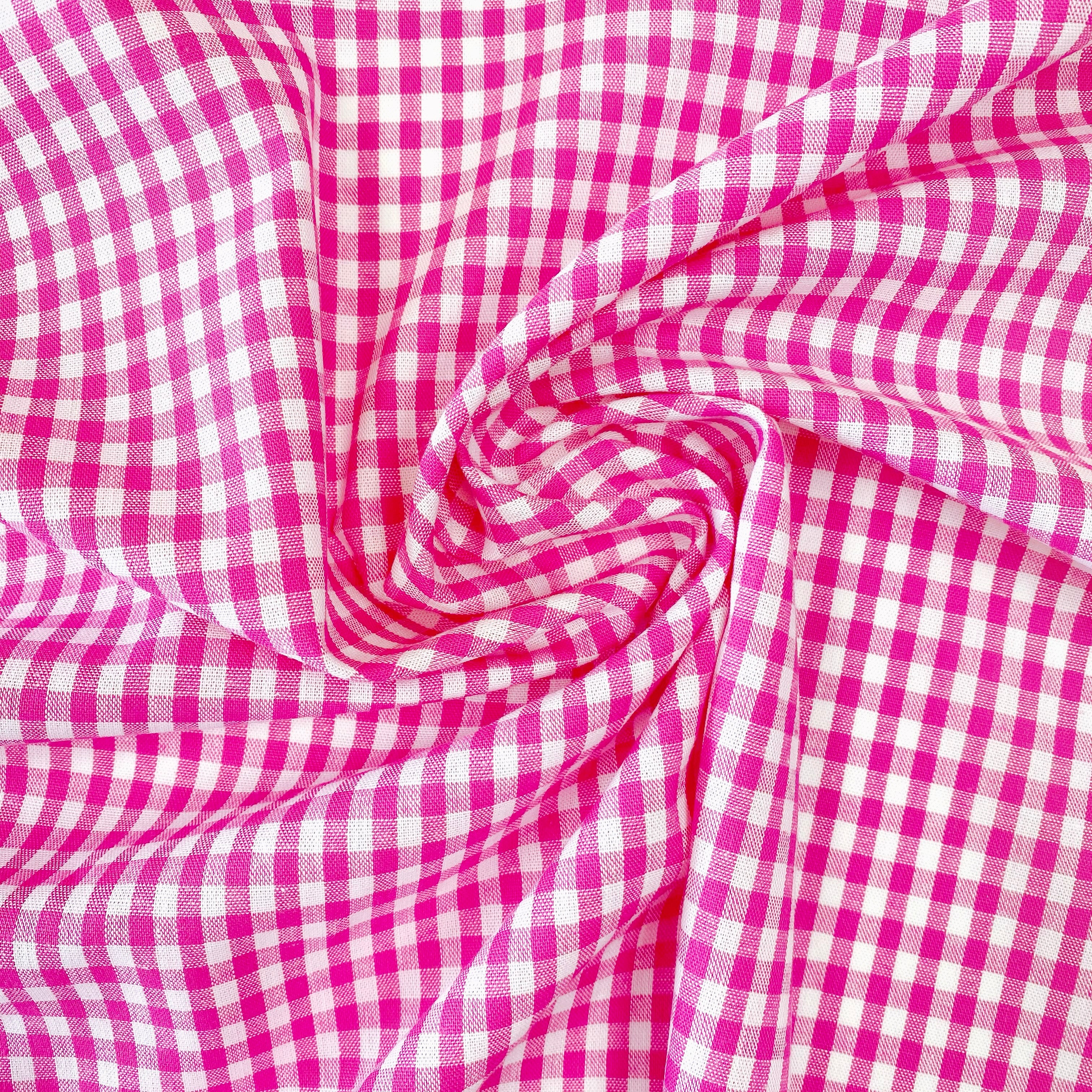 Gingham 100% Cotton Fabric - by the metre : Cerise Pink & White