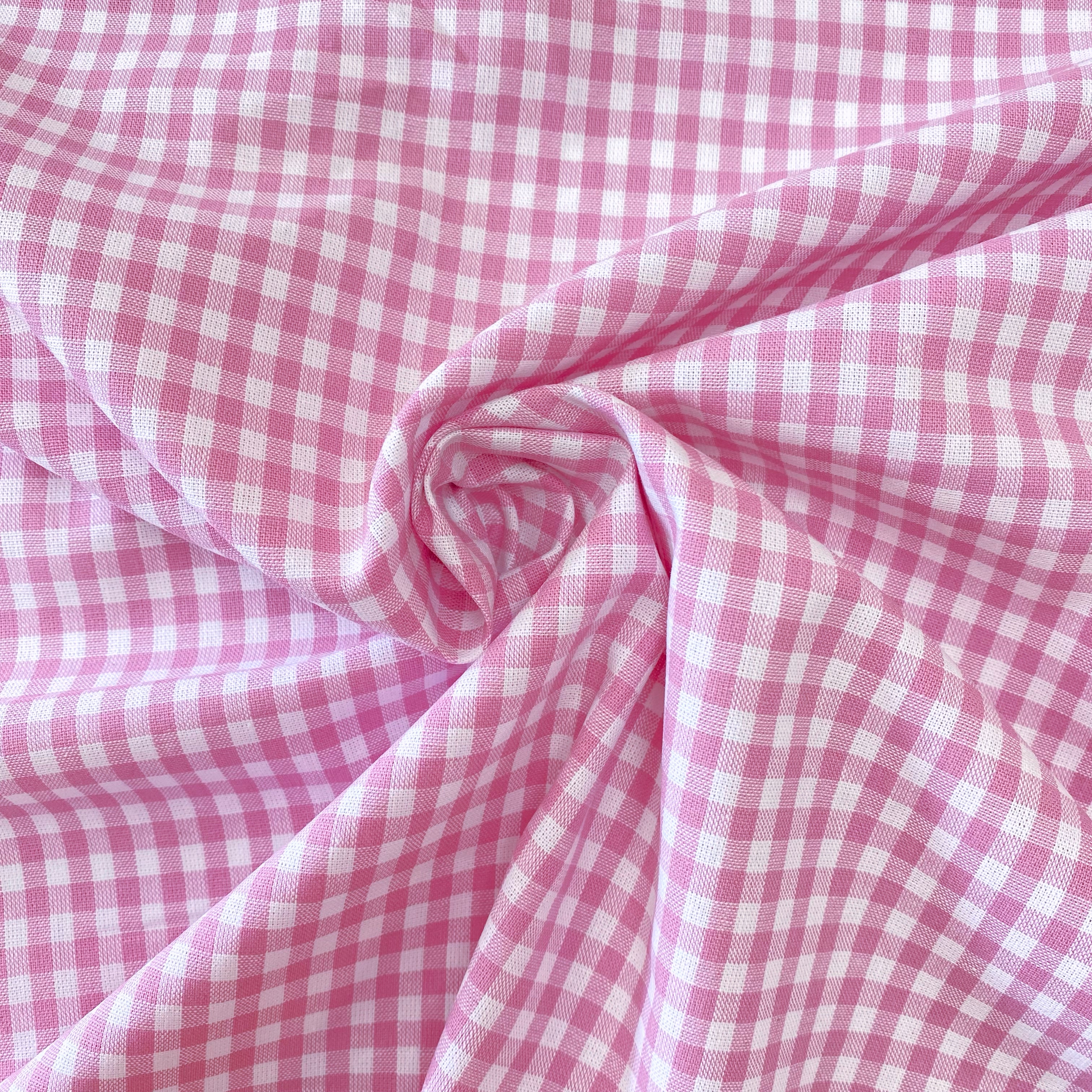 Gingham 100% Cotton Fabric - by the metre : Dusty Pink & White